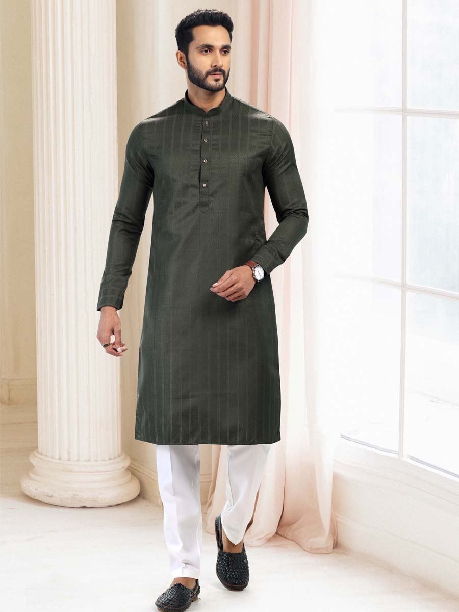 Green Silk Woven Festival Casual Kurta