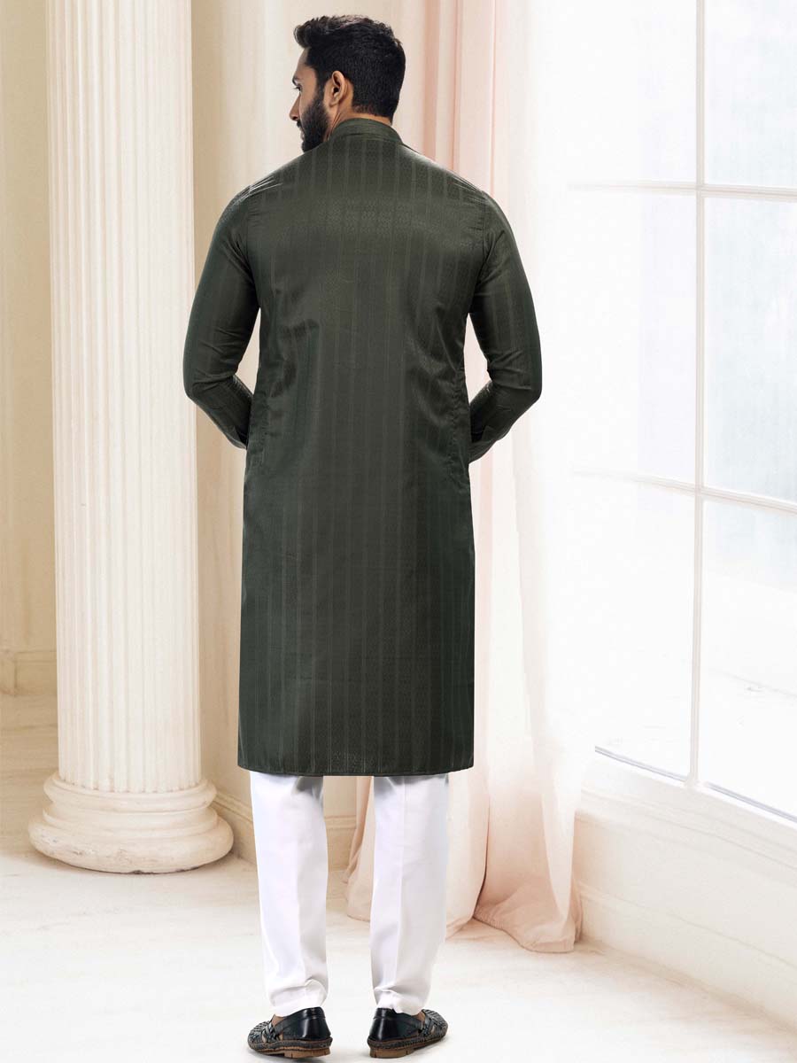 Green Silk Woven Festival Casual Kurta