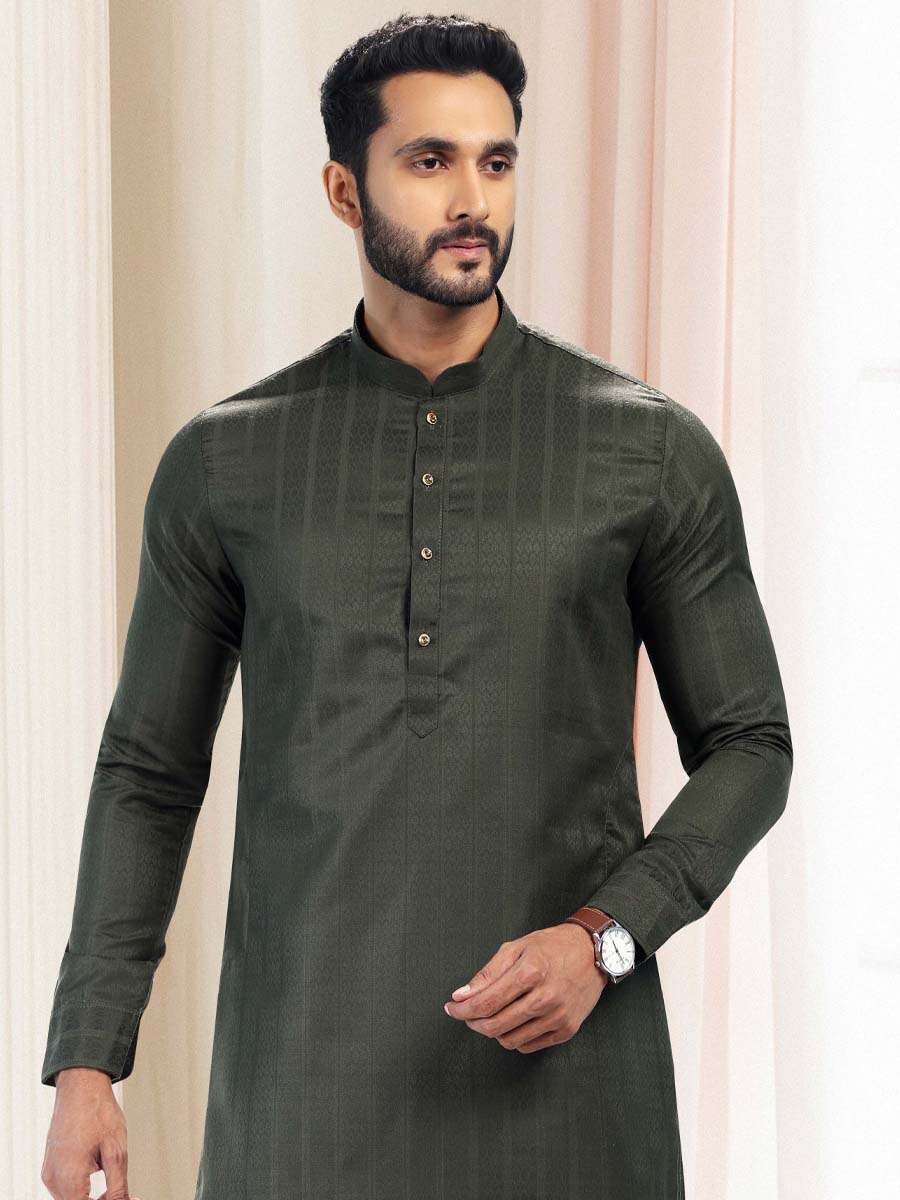 Green Silk Woven Festival Casual Kurta