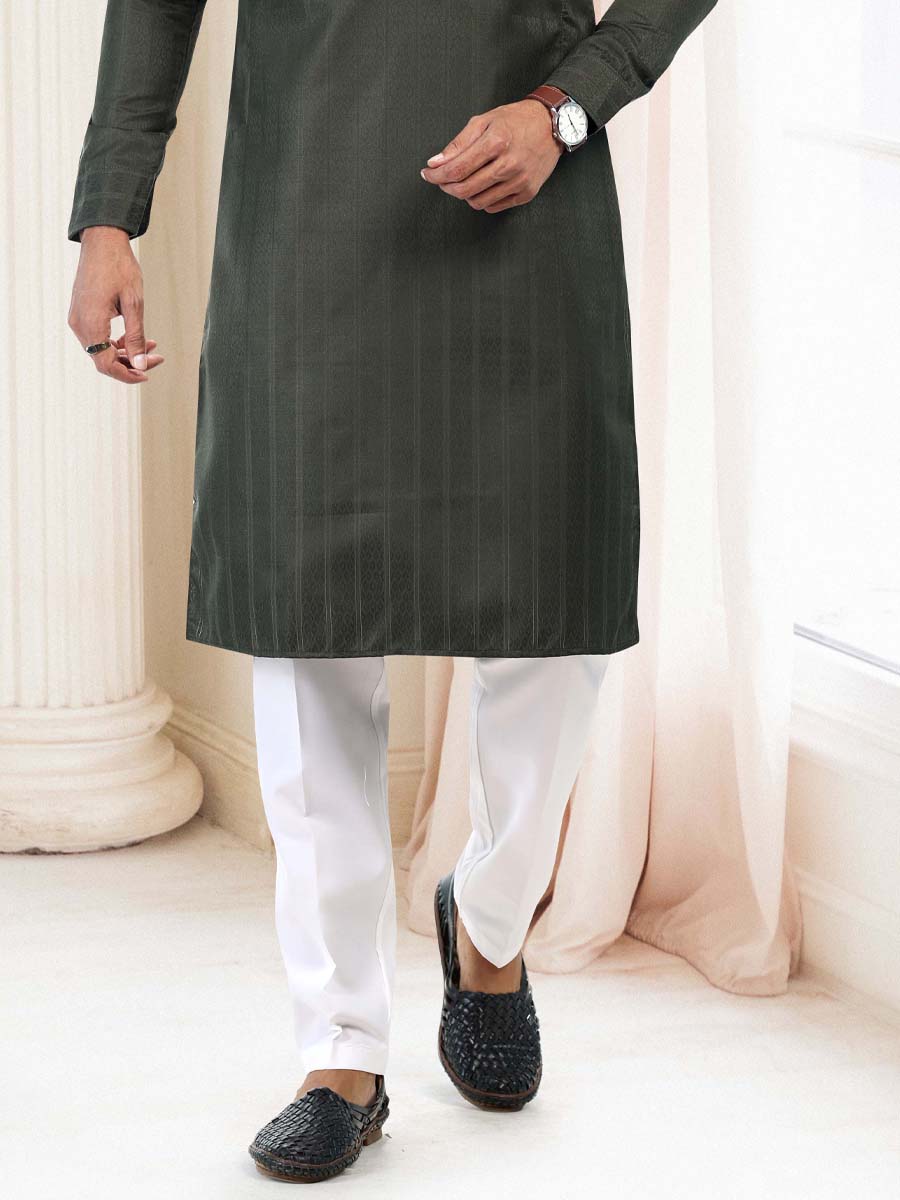 Green Silk Woven Festival Casual Kurta