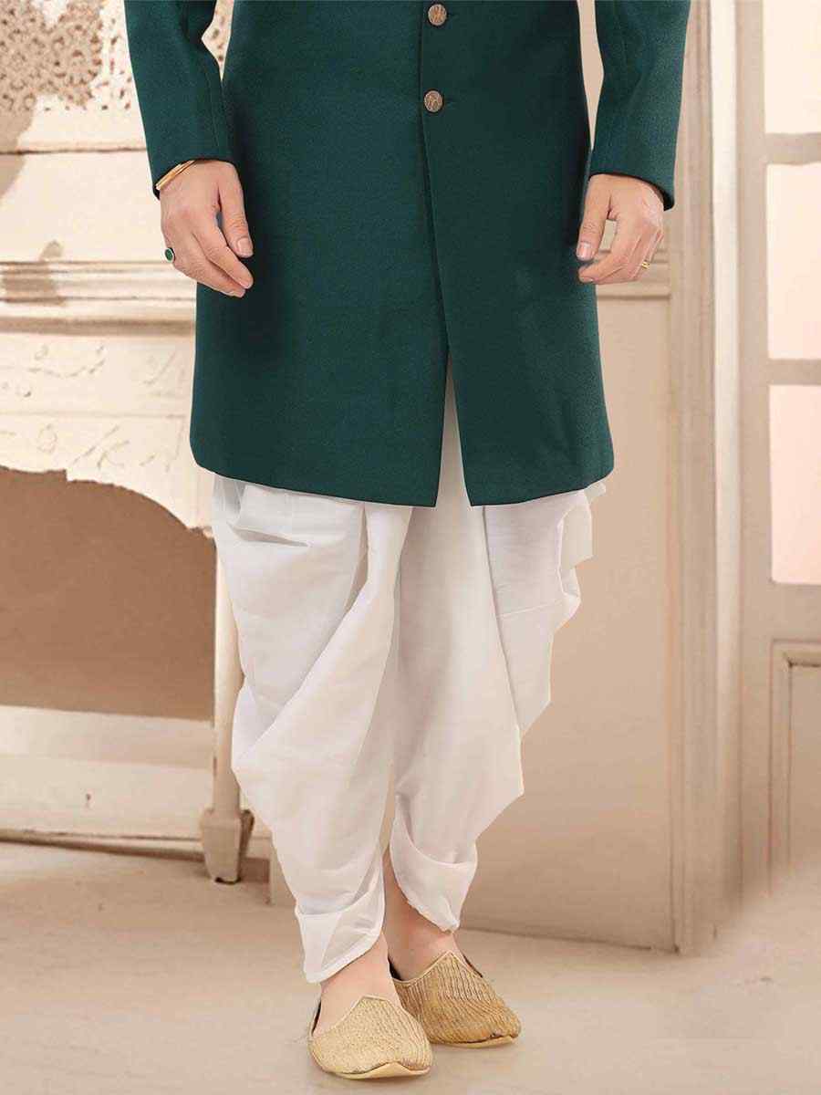 Green Silk Woven Festival Wedding Kurta