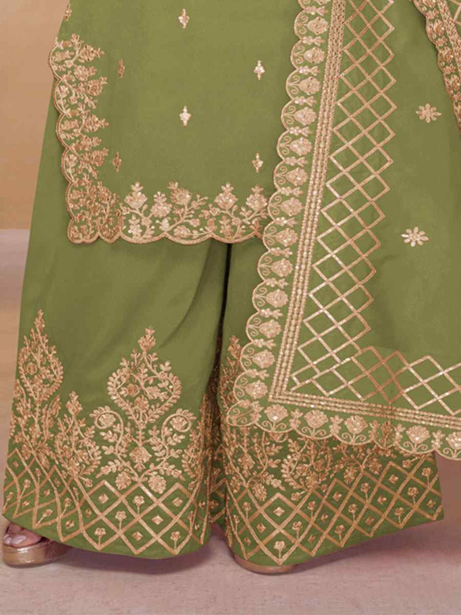 Green Simar Silk Embroidery Party Wedding Festival Casual Ready Palazzo Pant Salwar Kameez