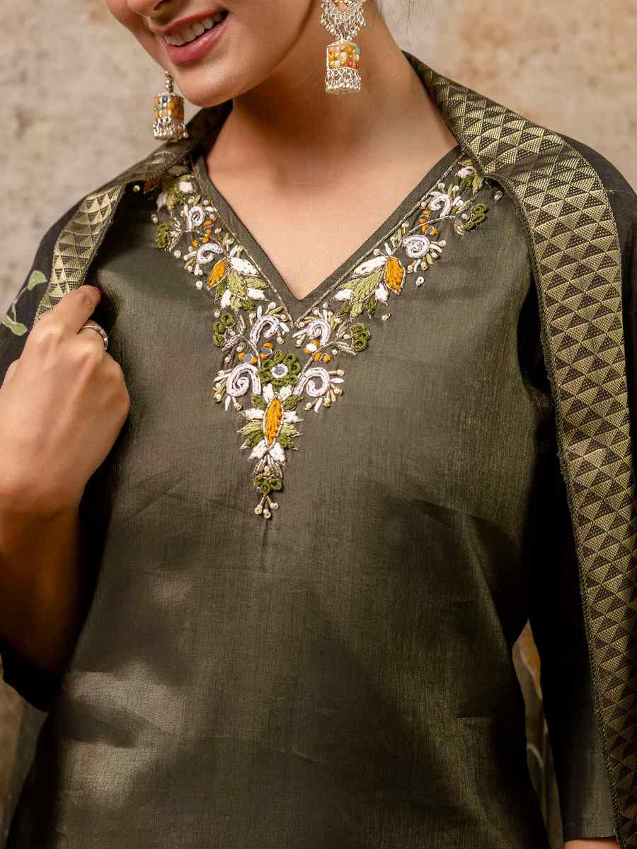 Green Simar Silk Embroidery Party Wedding Festival Casual Ready Pant Salwar Kameez