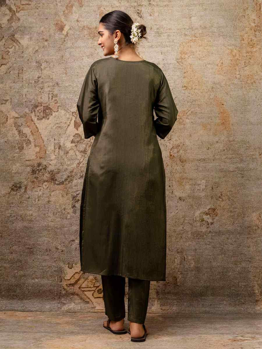 Green Simar Silk Embroidery Party Wedding Festival Casual Ready Pant Salwar Kameez