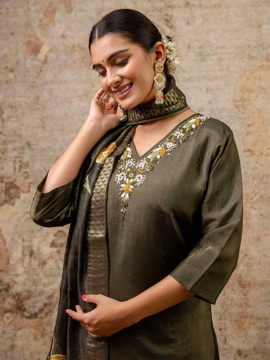 Green Simar Silk Embroidery Party Wedding Festival Casual Ready Pant Salwar Kameez