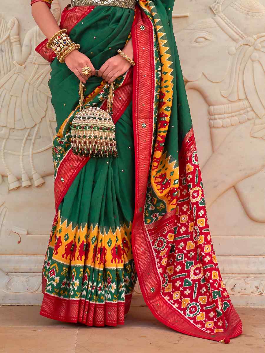 Green Smooth Patola Printed Casual Festival Contemporary Saree