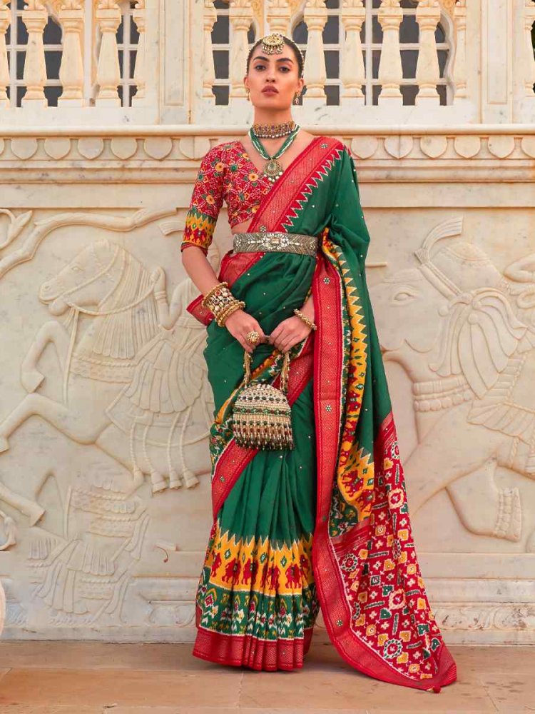 Green Smooth Patola Printed Casual Festival Contemporary Saree