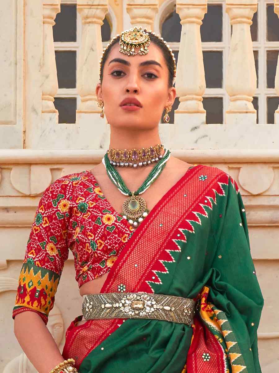 Green Smooth Patola Printed Casual Festival Contemporary Saree