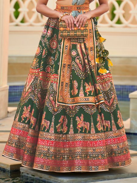 Green Smooth Rajvadi Silk Embroidered Bridal Wedding Heavy Border Lehenga Choli
