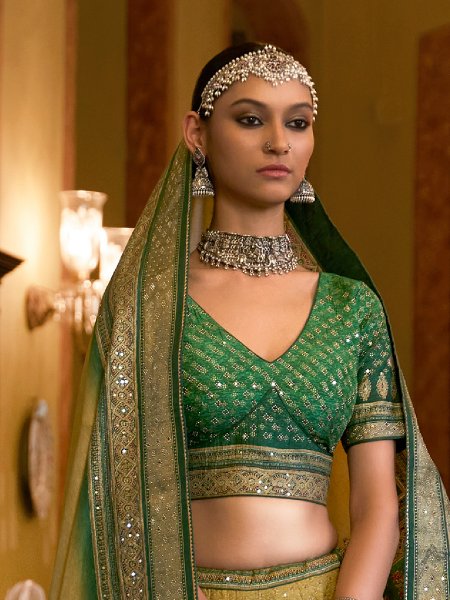 Green Smooth Rajvadi Silk Embroidered Bridal Wedding Heavy Border Lehenga Choli
