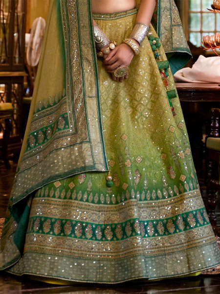 Green Smooth Rajvadi Silk Embroidered Bridal Wedding Heavy Border Lehenga Choli