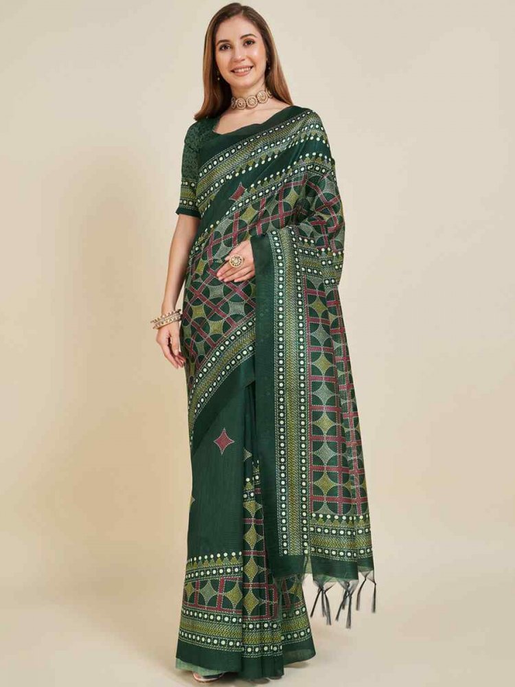 Green Sofi Silk Handwoven Casual Festival Classic Style Saree