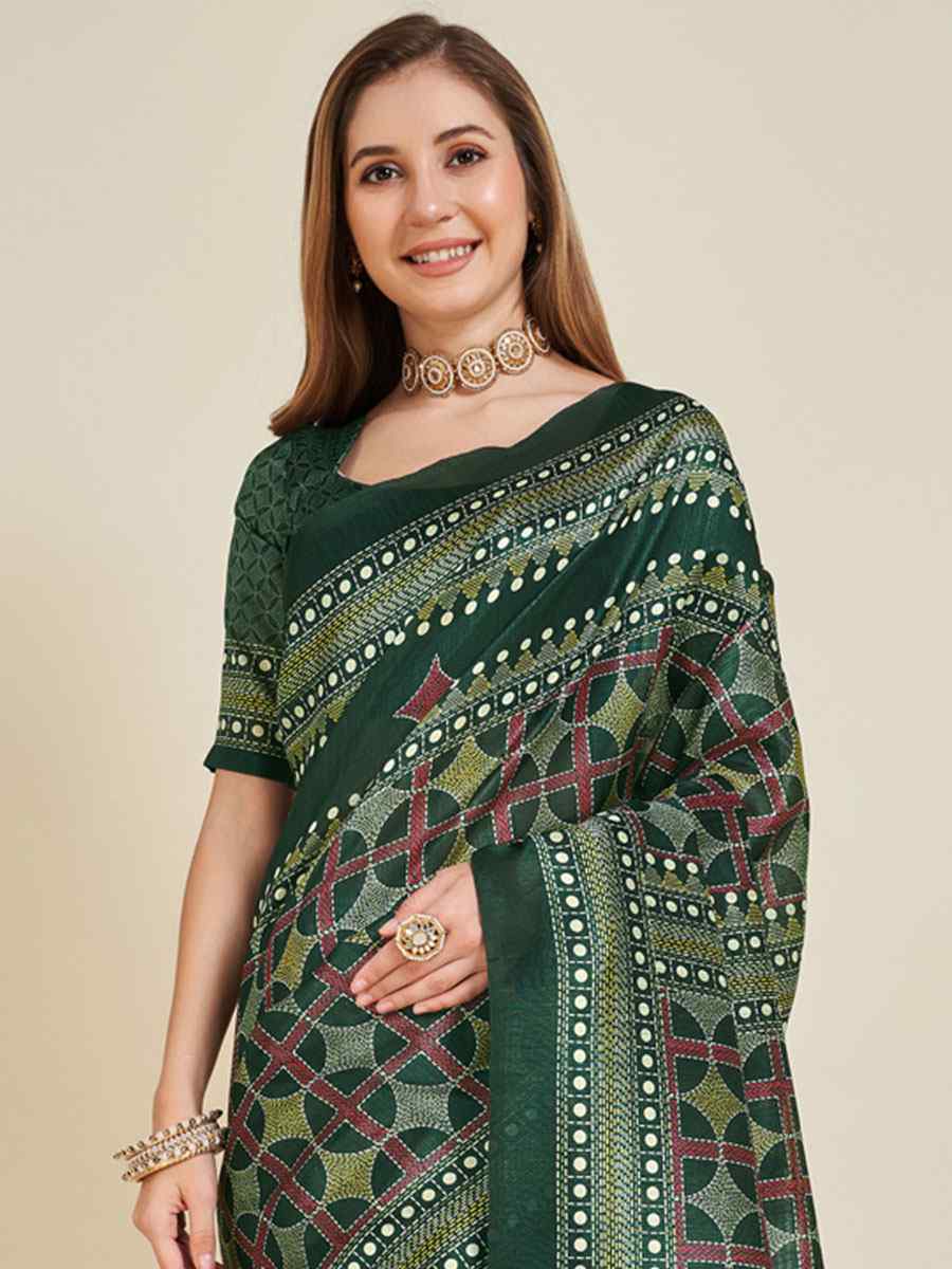 Green Sofi Silk Handwoven Casual Festival Classic Style Saree