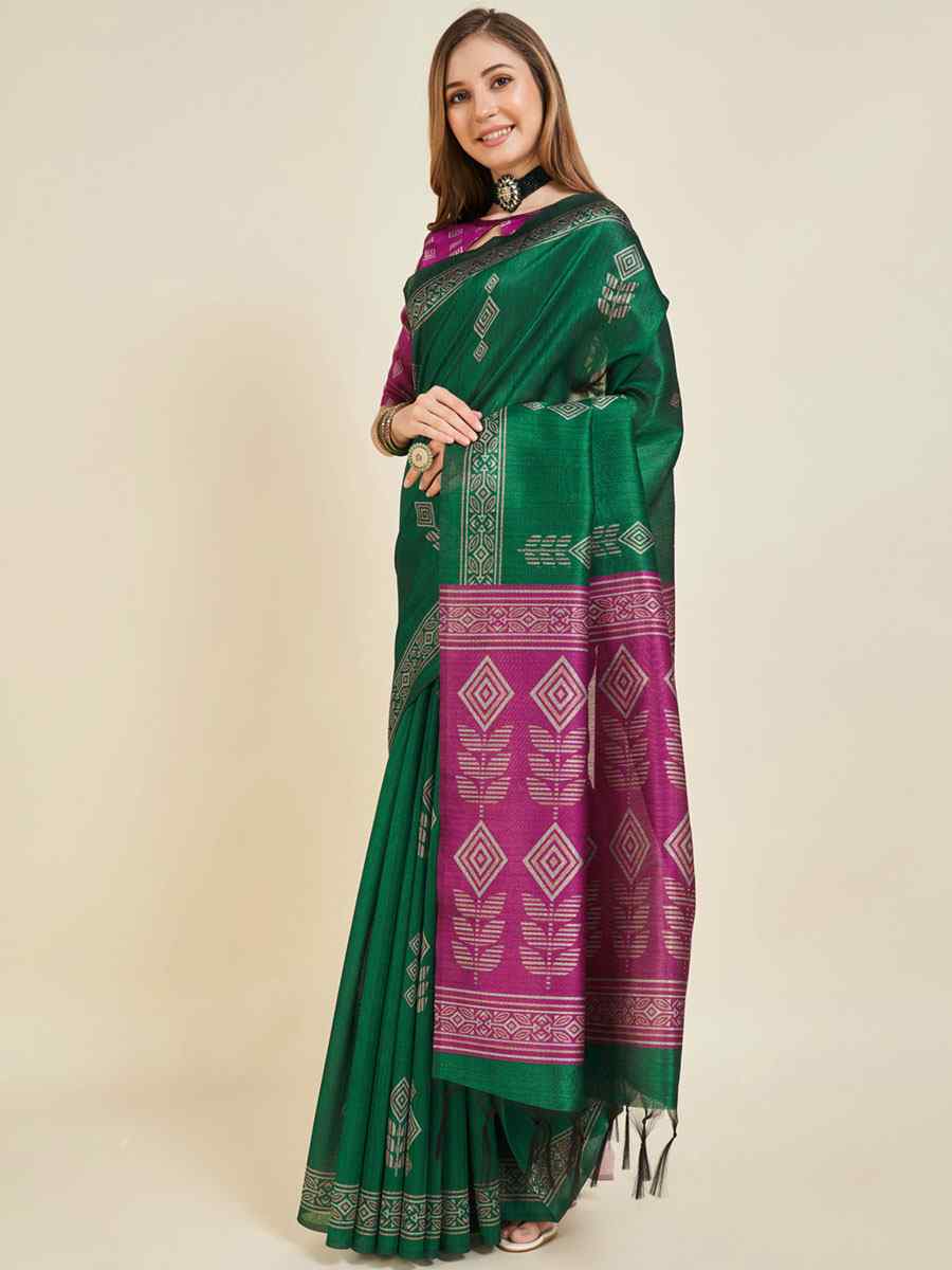Green Sofi Silk Handwoven Wedding Festival Heavy Border Saree