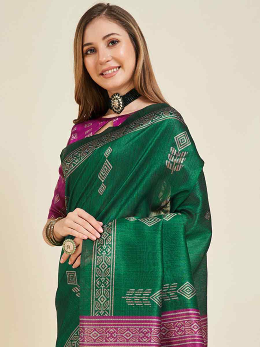 Green Sofi Silk Handwoven Wedding Festival Heavy Border Saree