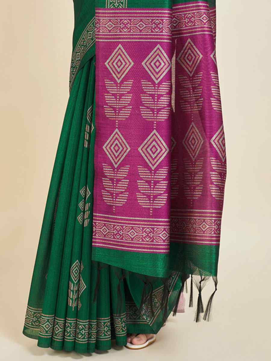 Green Sofi Silk Handwoven Wedding Festival Heavy Border Saree