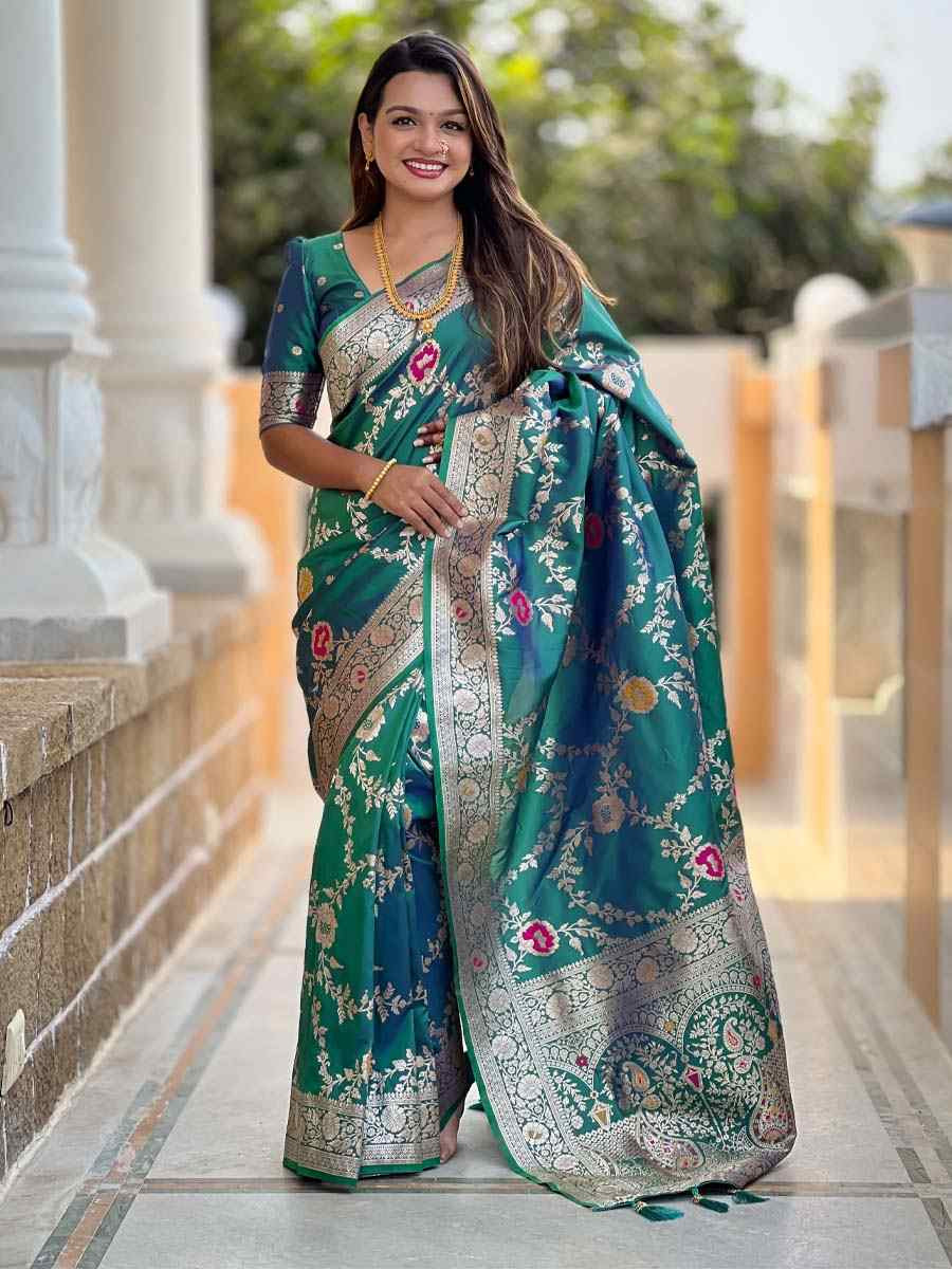 Green Soft Banarashi Silk Handwoven Festival Wedding Fancy Heavy Border Saree