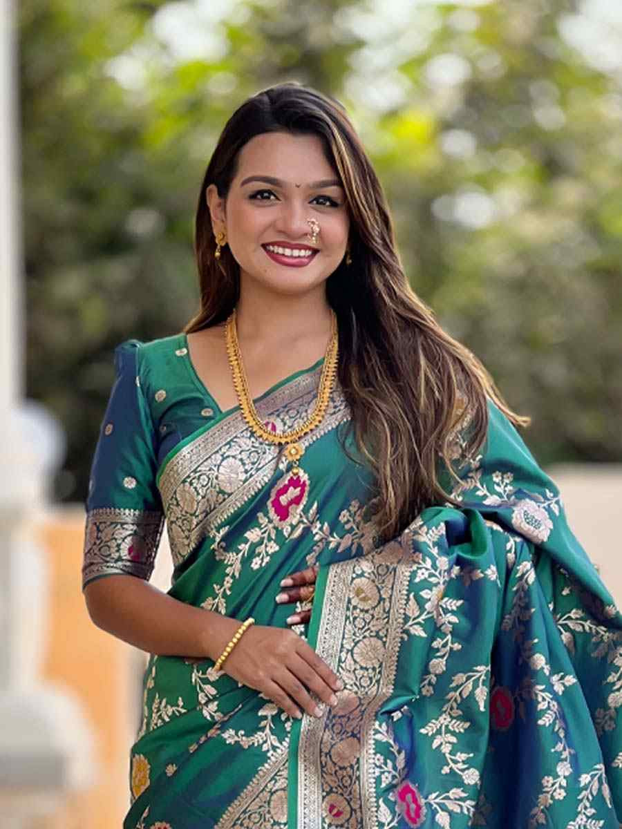 Green Soft Banarashi Silk Handwoven Festival Wedding Fancy Heavy Border Saree