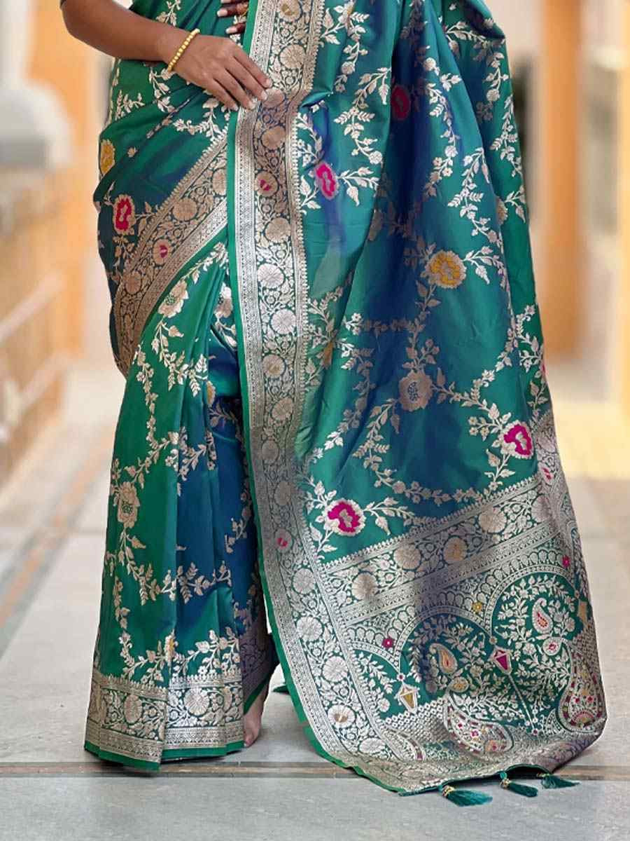 Green Soft Banarashi Silk Handwoven Festival Wedding Fancy Heavy Border Saree