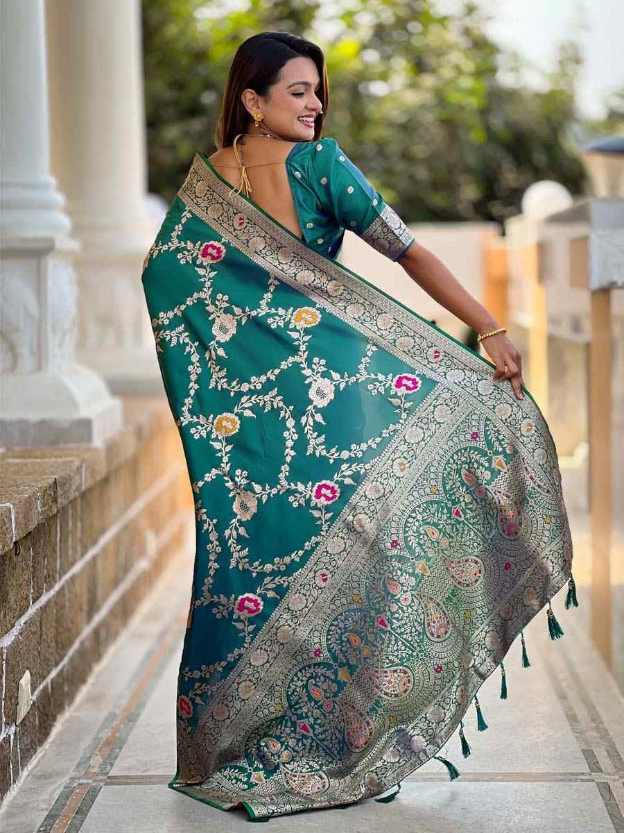 Green Soft Banarashi Silk Handwoven Festival Wedding Fancy Heavy Border Saree