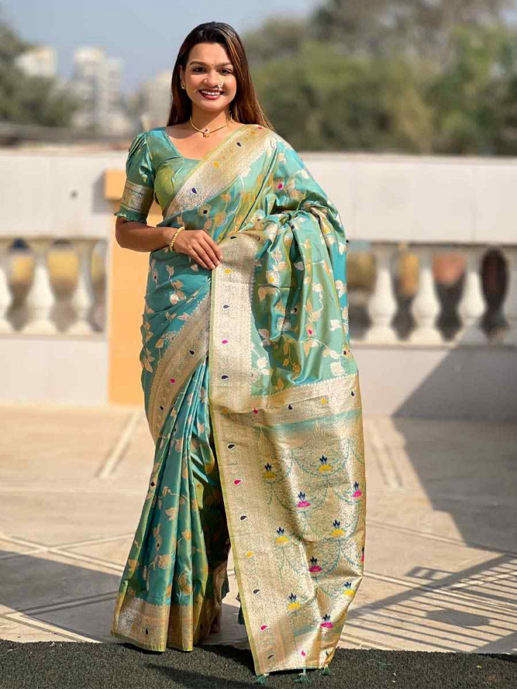 Green Soft Banarashi Silk Handwoven Festival Wedding Fancy Heavy Border Saree