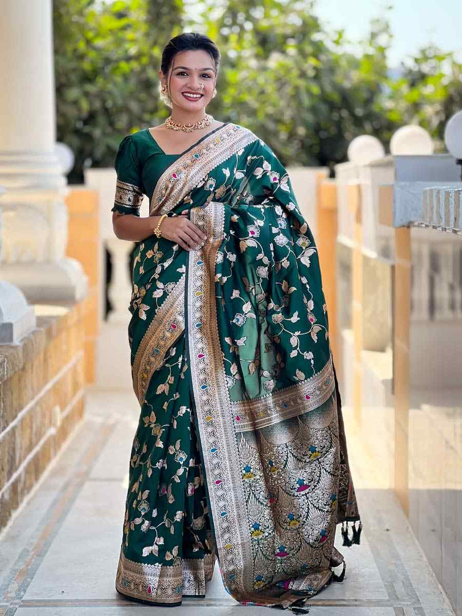 Green Soft Banarashi Silk Handwoven Festival Wedding Fancy Heavy Border Saree