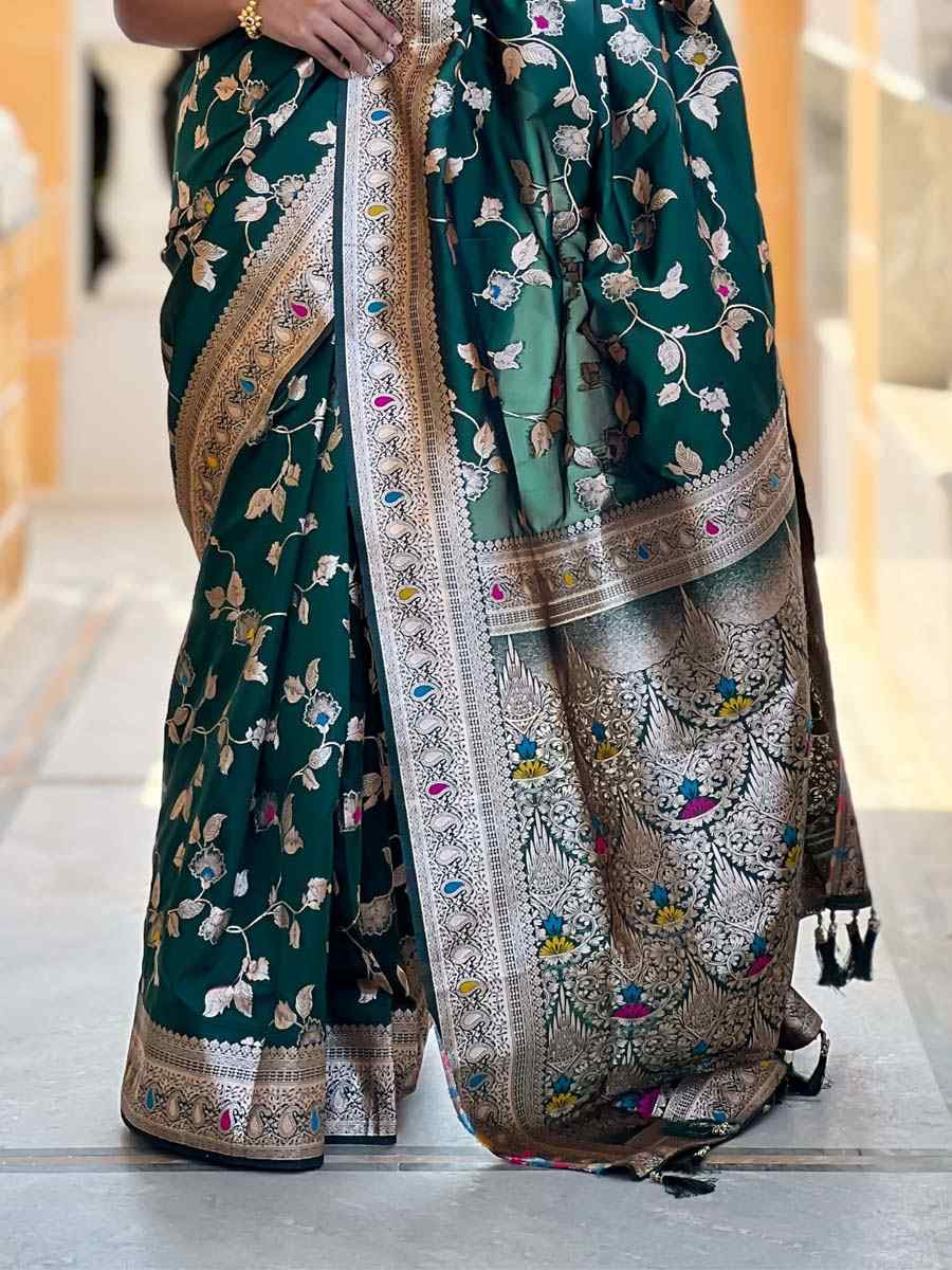 Green Soft Banarashi Silk Handwoven Festival Wedding Fancy Heavy Border Saree