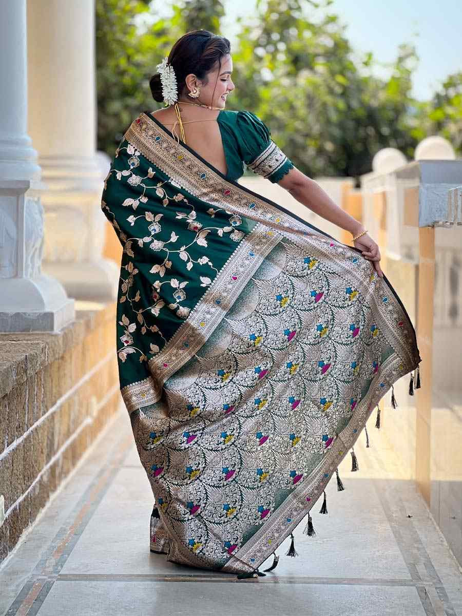 Green Soft Banarashi Silk Handwoven Festival Wedding Fancy Heavy Border Saree