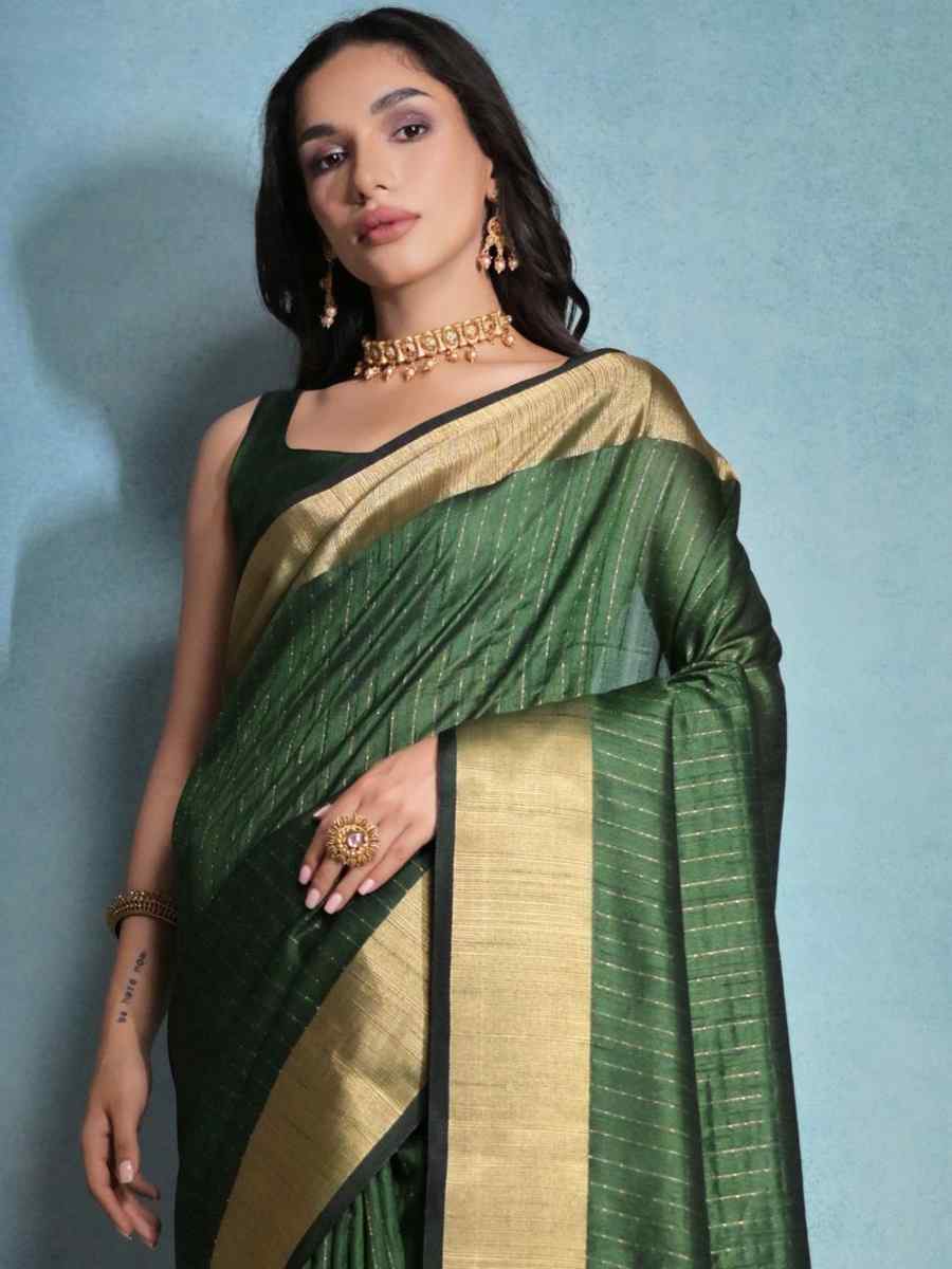 Green Soft Banarasi Raw Silk Handwoven Casual Festival Heavy Border Saree