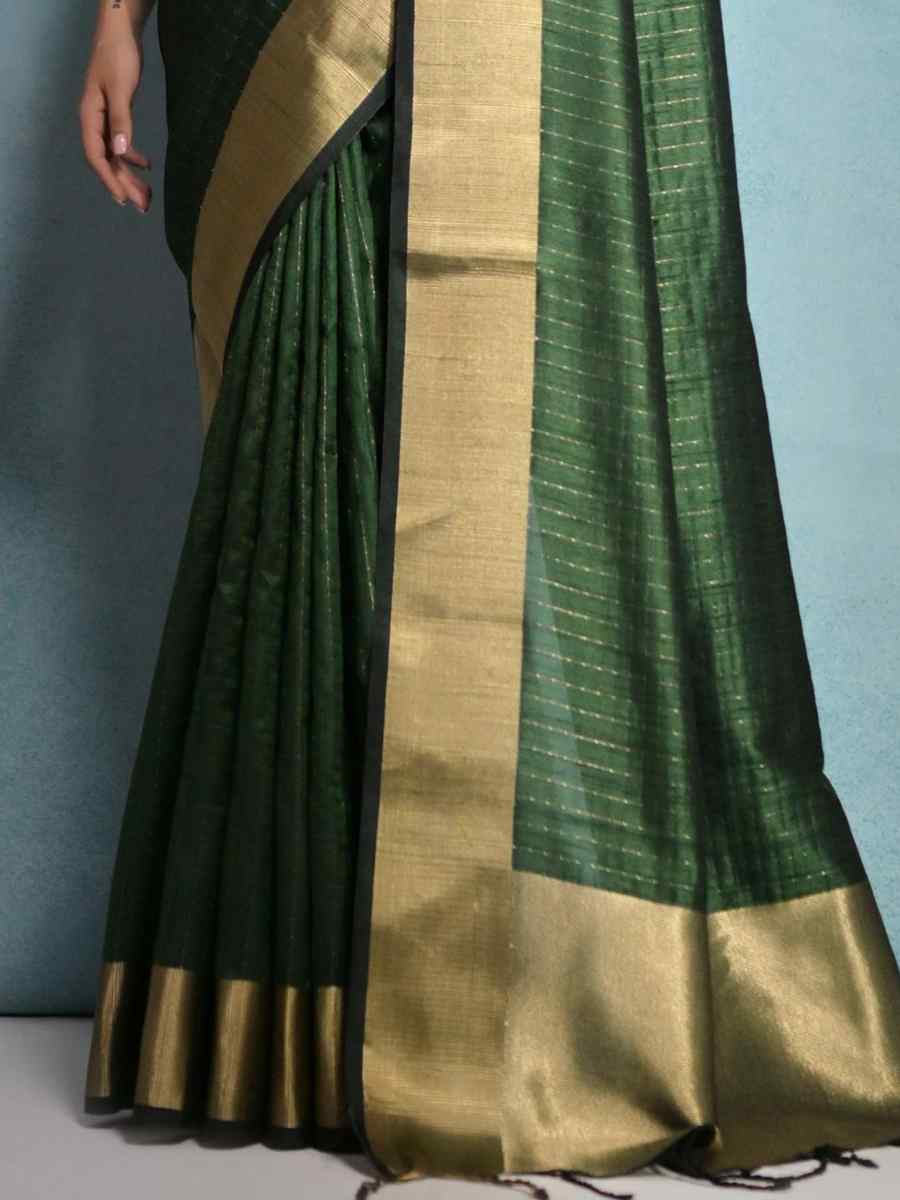 Green Soft Banarasi Raw Silk Handwoven Casual Festival Heavy Border Saree