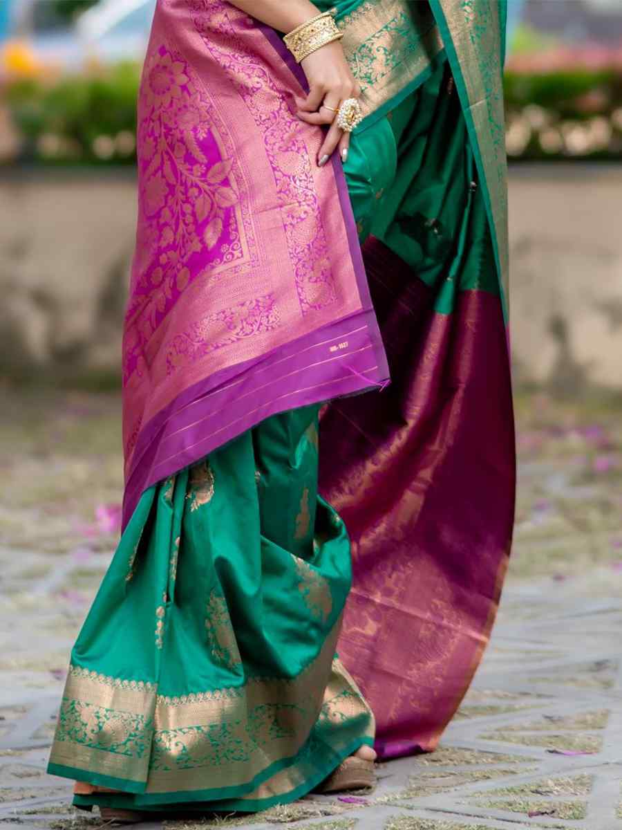 Green Soft Banarasi Silk Handwoven Festival Festival Heavy Border Saree