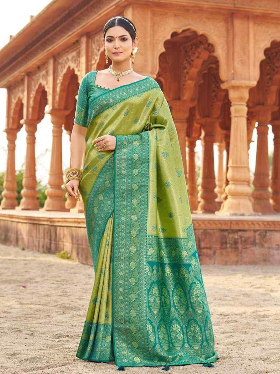 Green Soft Banarasi Silk Handwoven Festival Wedding Fancy Heavy Border Saree