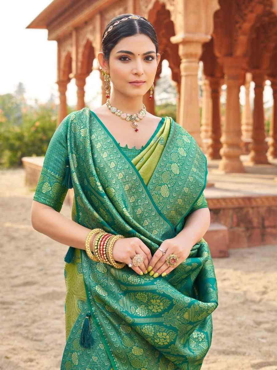 Green Soft Banarasi Silk Handwoven Festival Wedding Fancy Heavy Border Saree