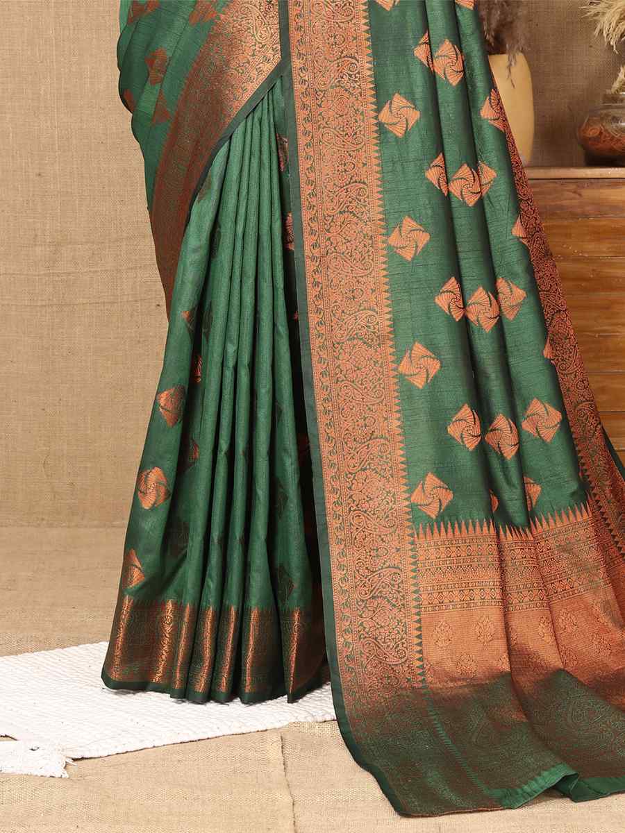 Green Soft Cotton Silk Handwoven Casual Festival Heavy Border Saree