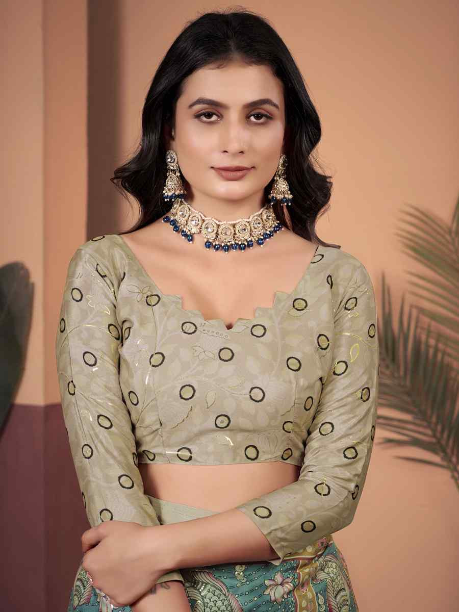 Green Soft Crepe Silk Printed Festival Wedding Heavy Border Saree