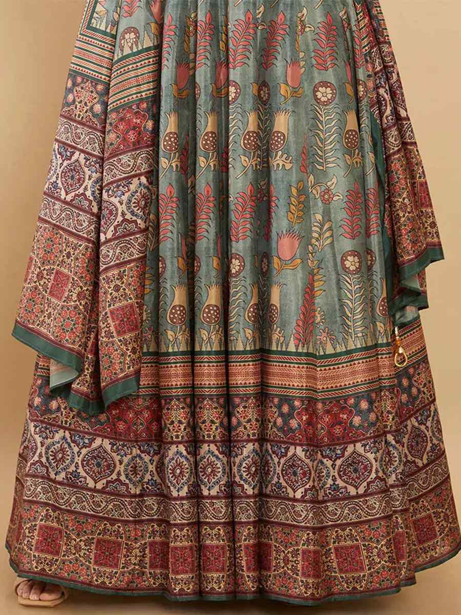 Green Soft Dola Silk Printed Festival Casual Ready Anarkali Salwar Kameez