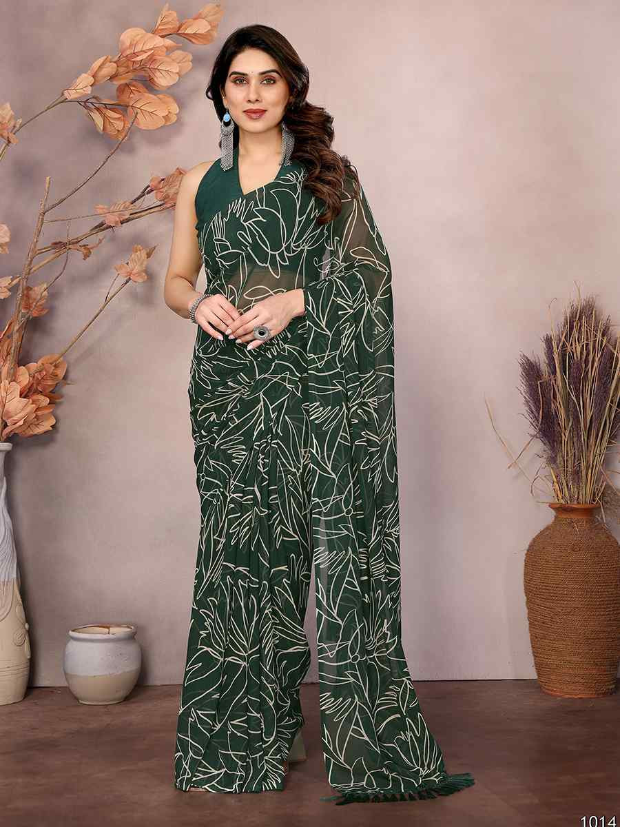 Green Soft Georgette Printed Festival Casual Classic Style Saree