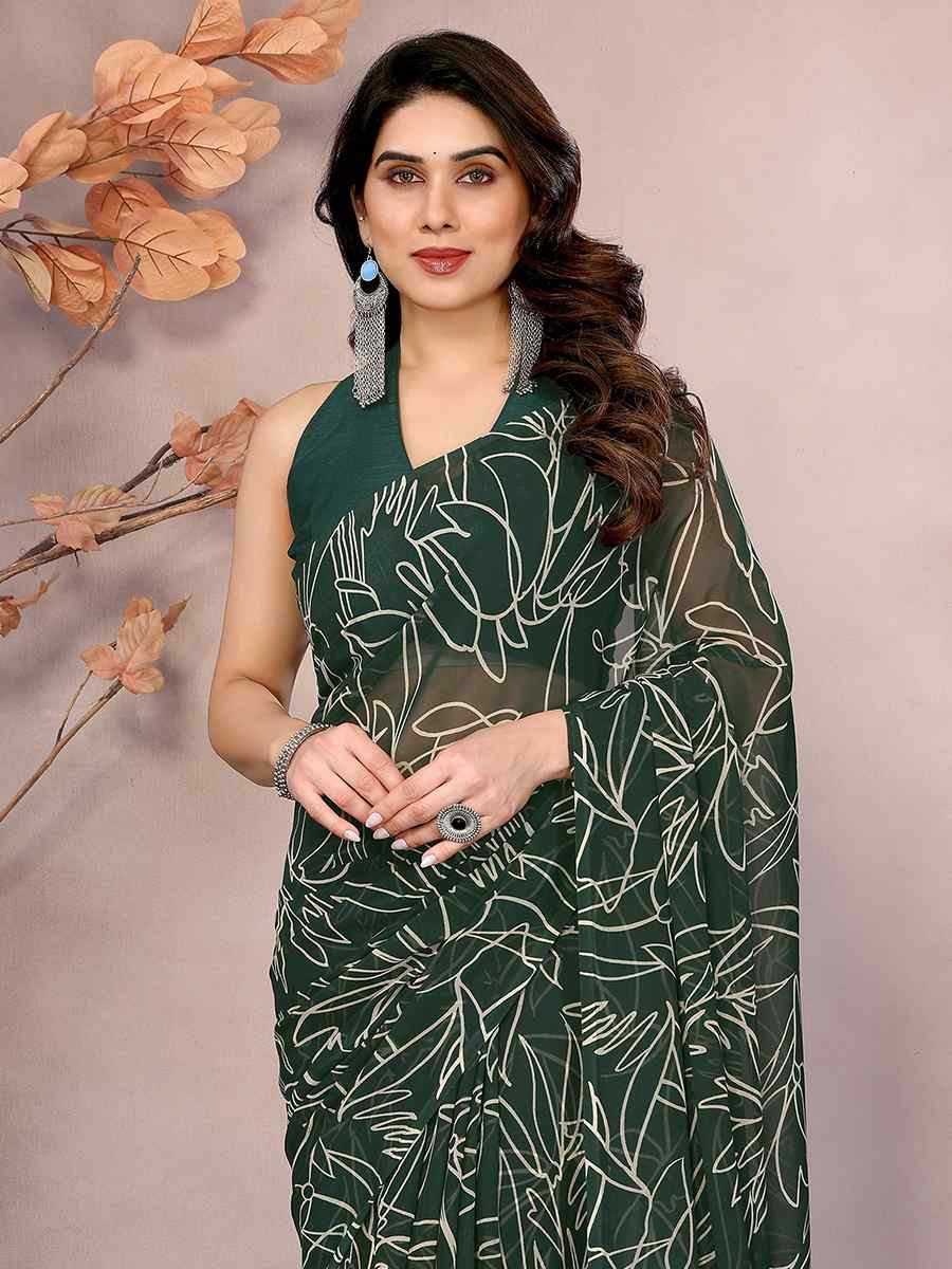 Green Soft Georgette Printed Festival Casual Classic Style Saree