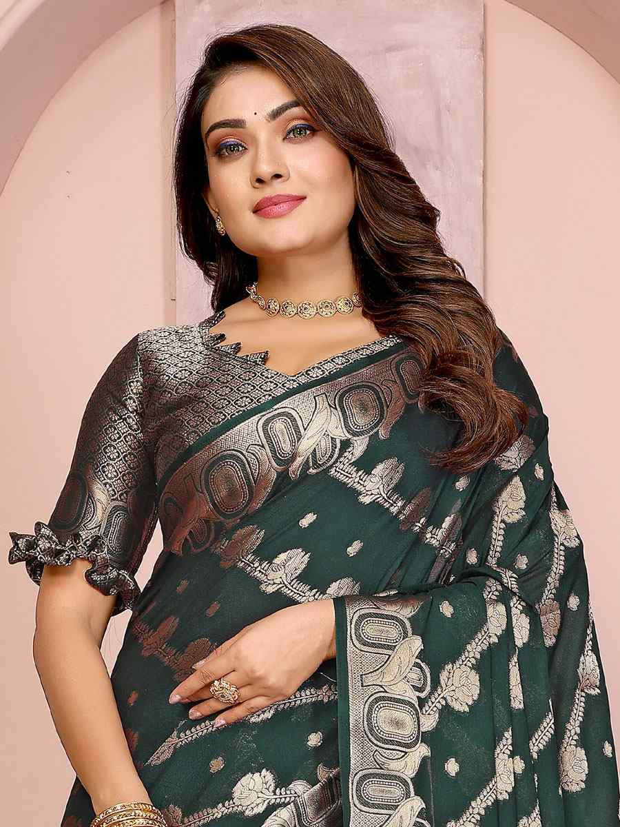 Green Soft Georgette Silk Handwoven Festival Wedding Fancy Heavy Border Saree