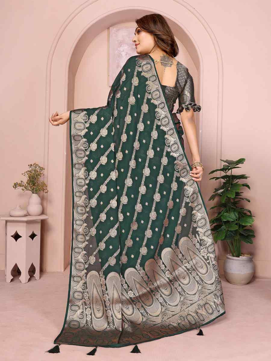 Green Soft Georgette Silk Handwoven Festival Wedding Fancy Heavy Border Saree