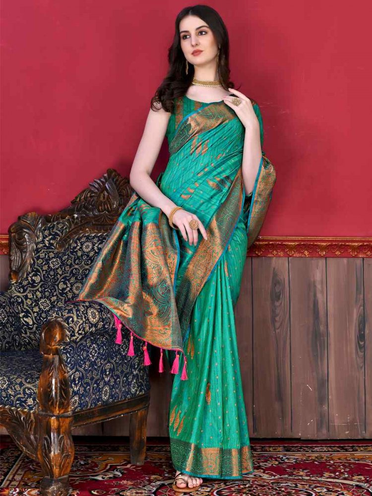 Green Soft Katan Silk Handwoven Wedding Festival Heavy Border Saree