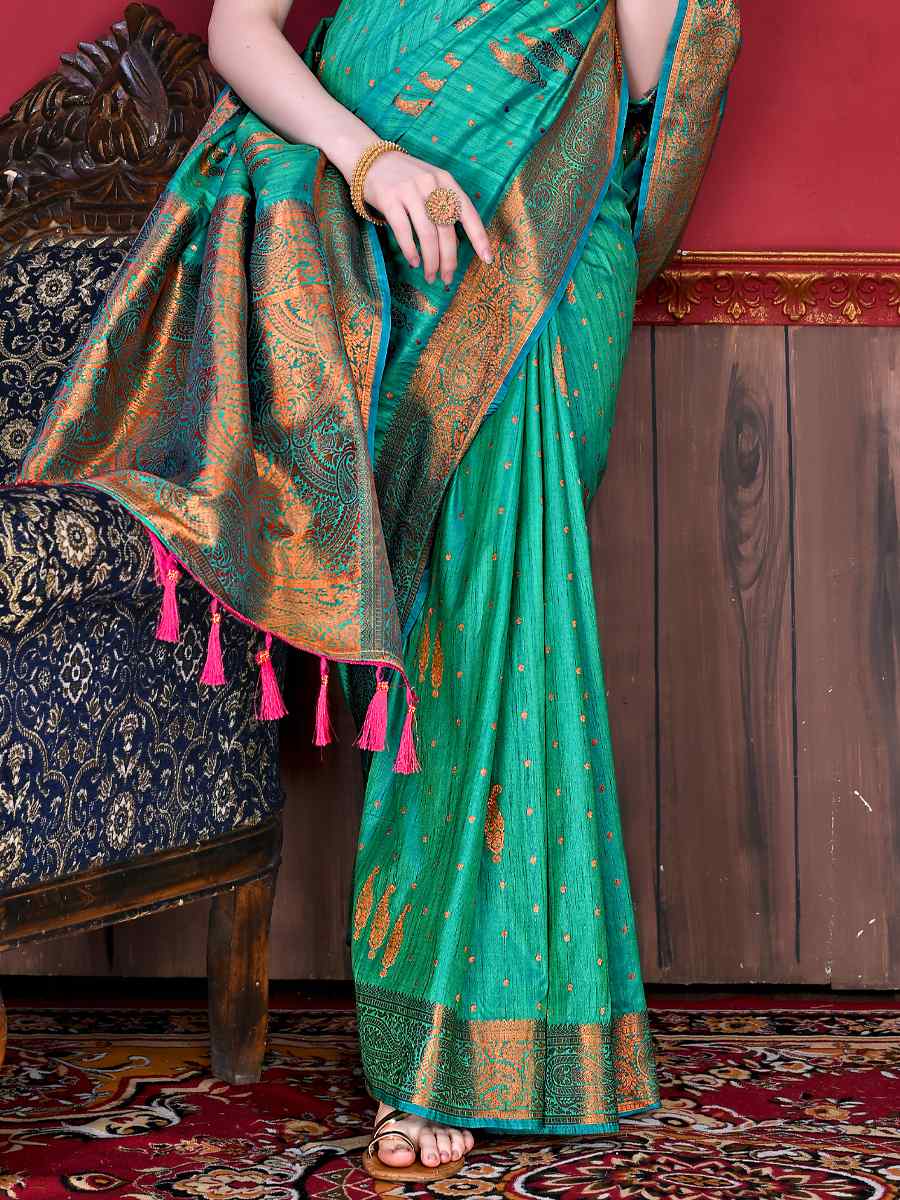 Green Soft Katan Silk Handwoven Wedding Festival Heavy Border Saree