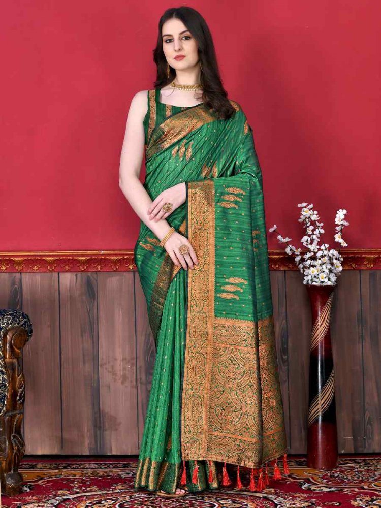 Green Soft Katan Silk Handwoven Wedding Festival Heavy Border Saree