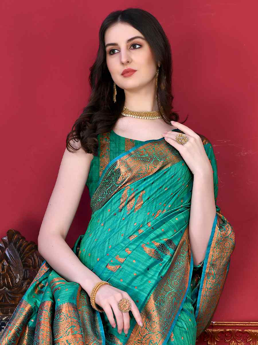 Green Soft Katan Silk Handwoven Wedding Festival Heavy Border Saree