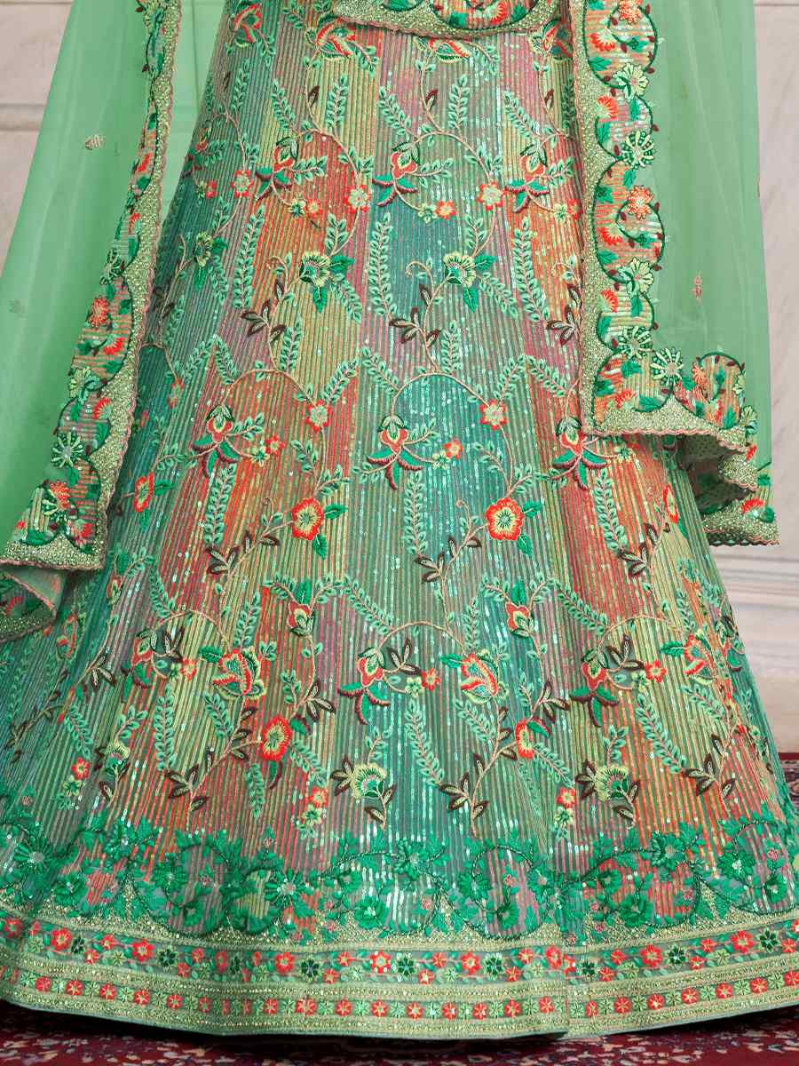 Green Soft Net Embroidered Festival Wedding Circular Lehenga Choli
