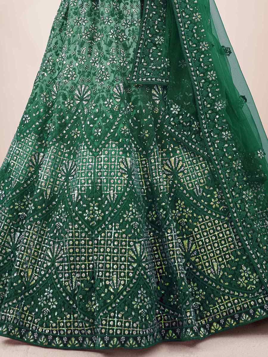 Green Soft Net Embroidered Festival Wedding Circular Lehenga Choli