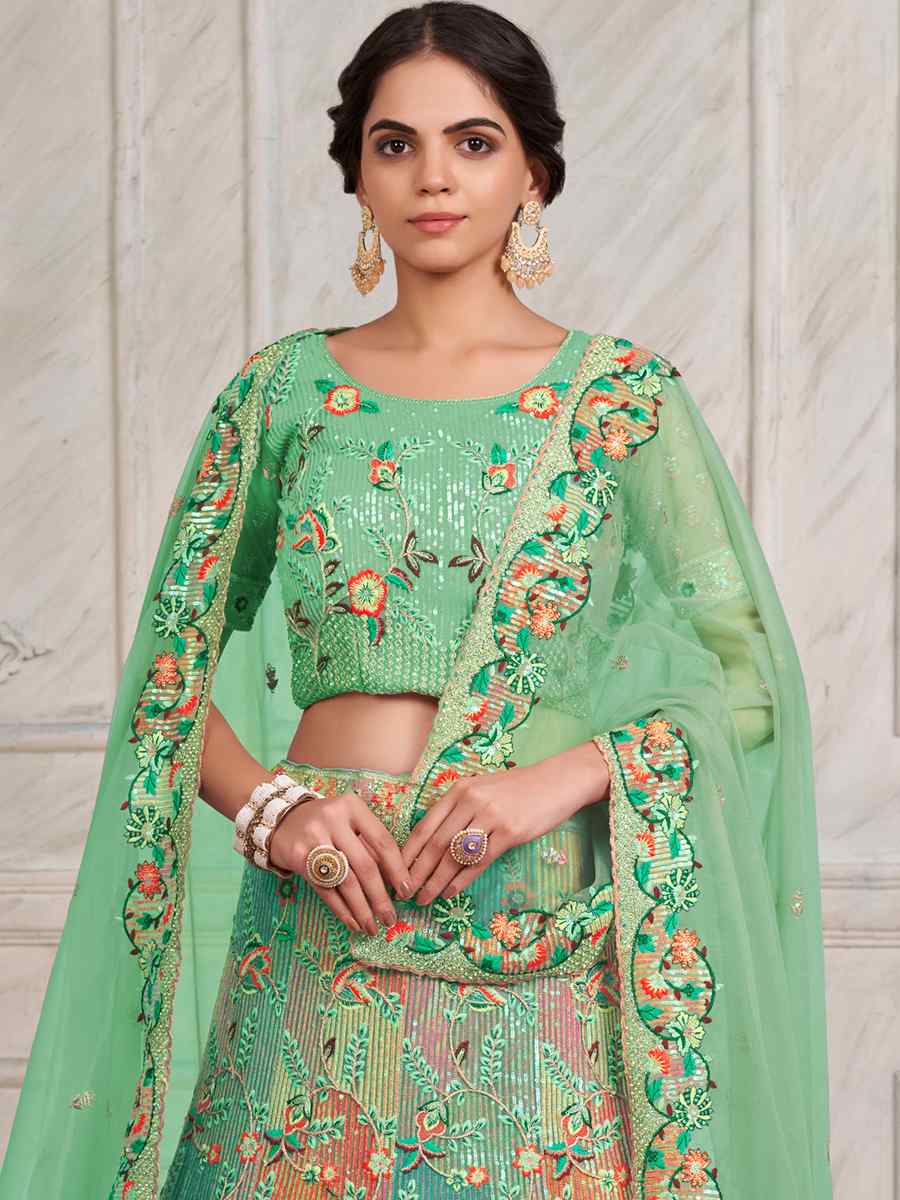 Green Soft Net Embroidered Festival Wedding Circular Lehenga Choli