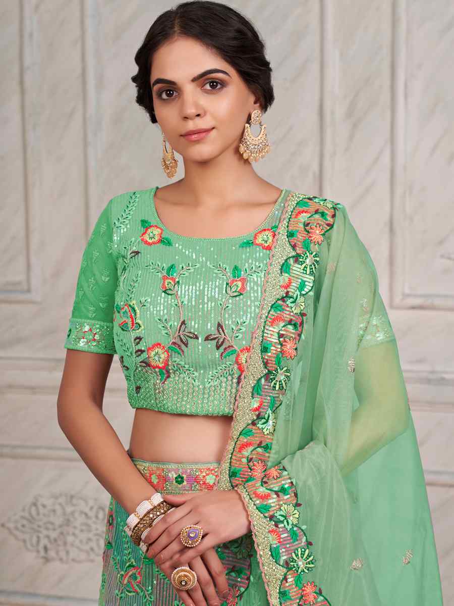 Green Soft Net Embroidered Festival Wedding Circular Lehenga Choli