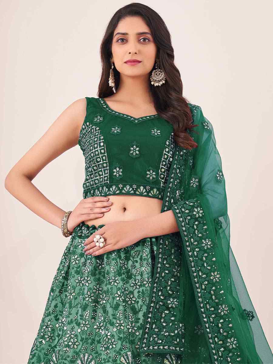 Green Soft Net Embroidered Festival Wedding Circular Lehenga Choli