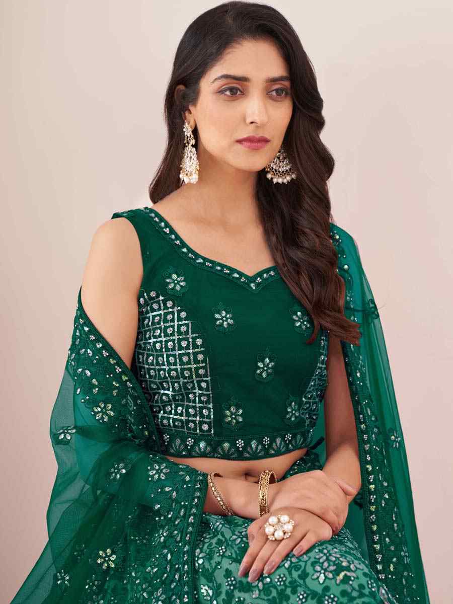 Green Soft Net Embroidered Festival Wedding Circular Lehenga Choli